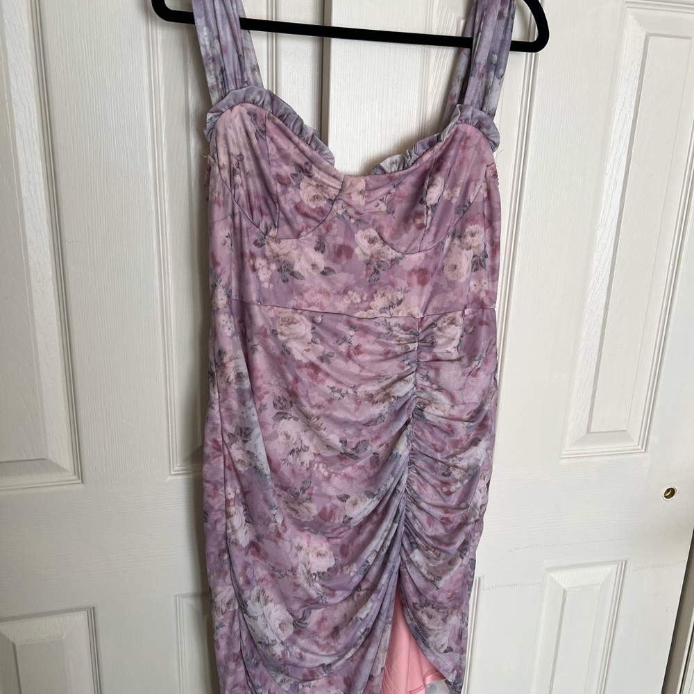 SHEIN Floral Ruched Dress - Purple and Pink